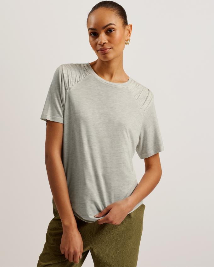 T-Shirt Ted Baker Relaxed With Shoulder Gathers Grise Femme | VKF-68200553